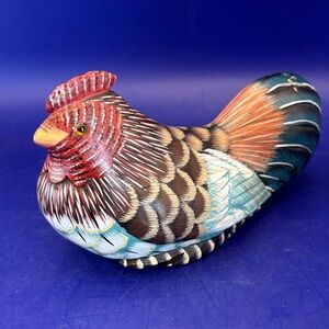 Colorful Folk Art Hand-Painted Wooden Rooster.